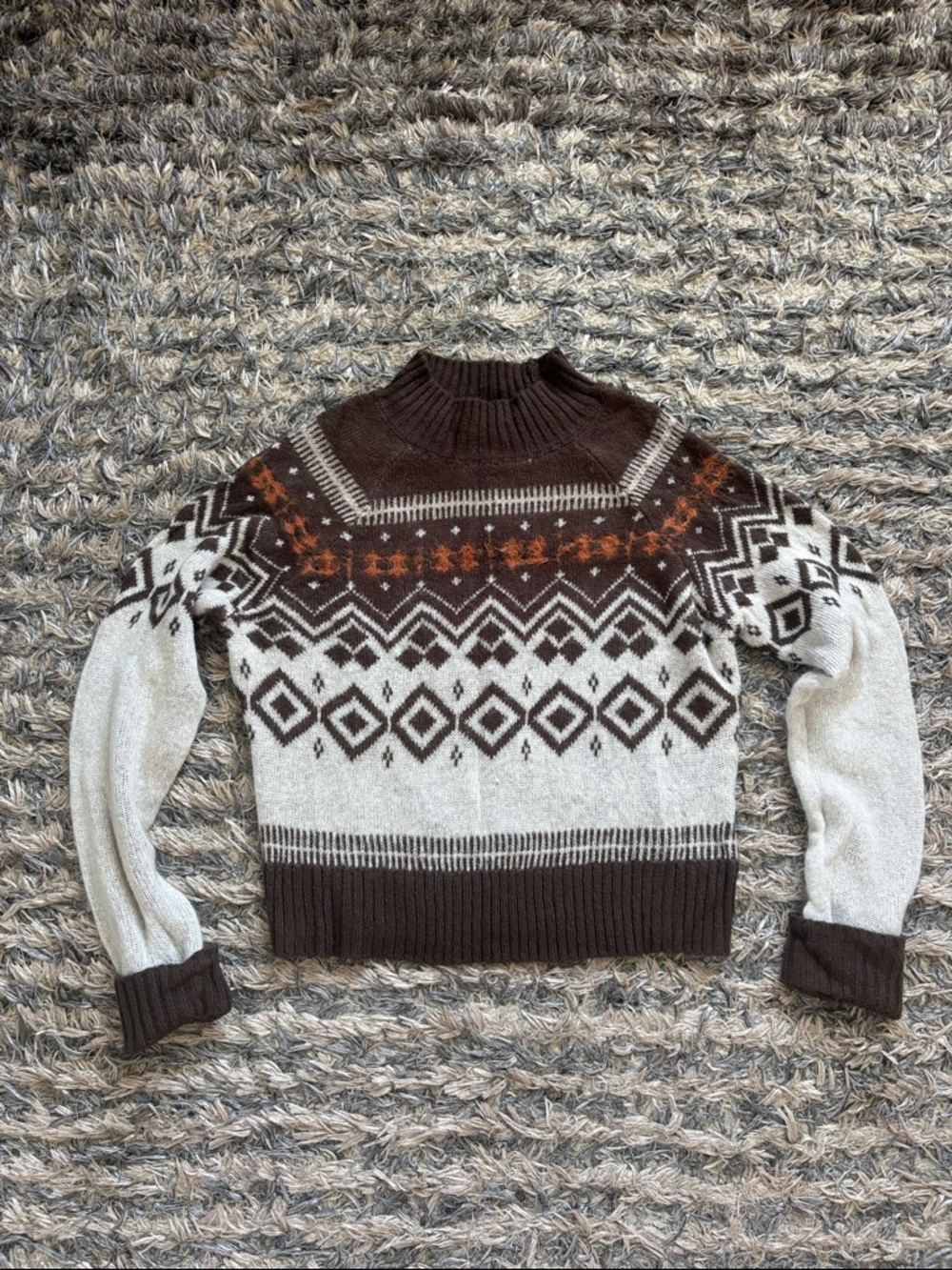 Women’s Brown & Cream Fair Isle Turtleneck Sweater